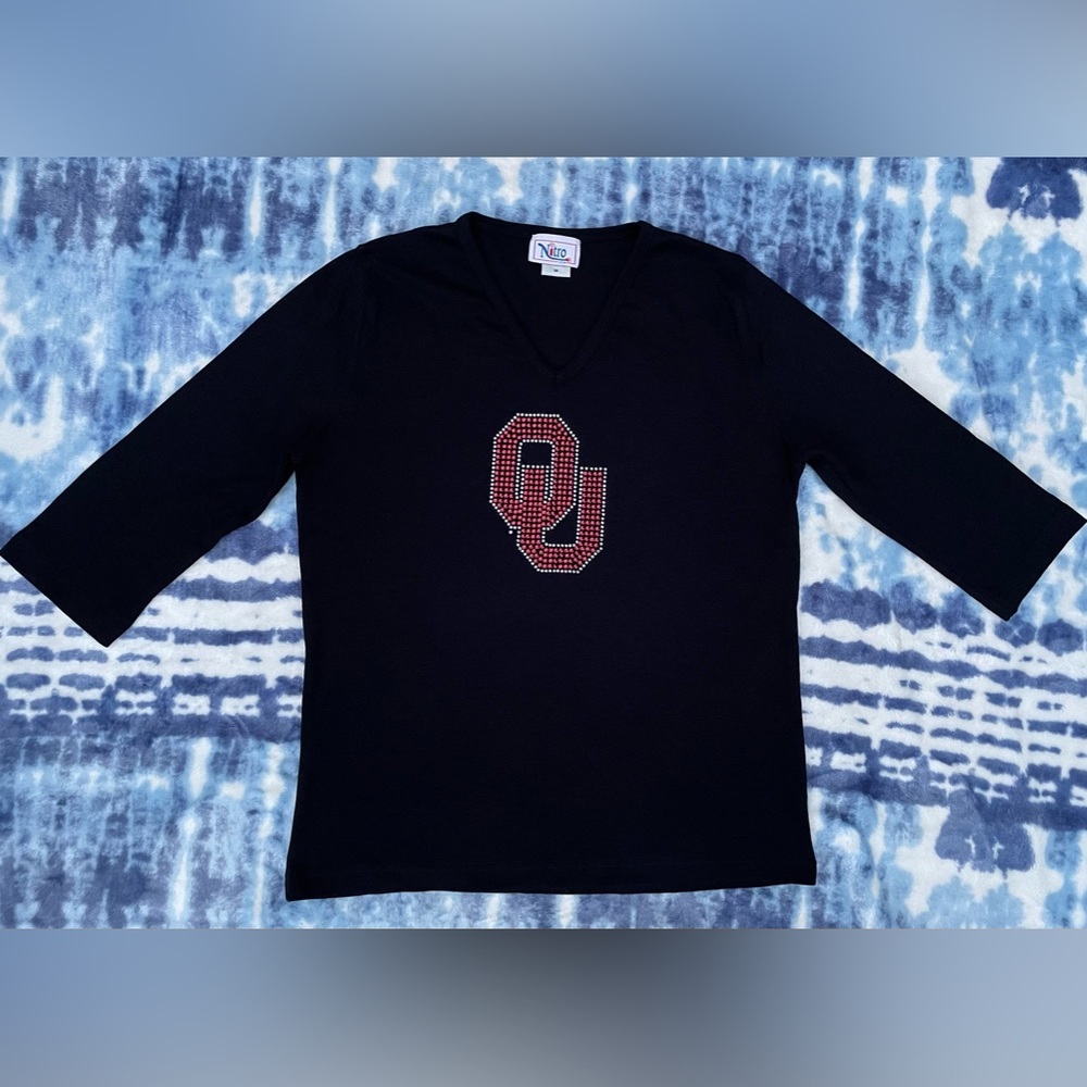 Vintage Oklahoma Sooners rhinestone bling 3/4 quarter sleeve round neck shirt